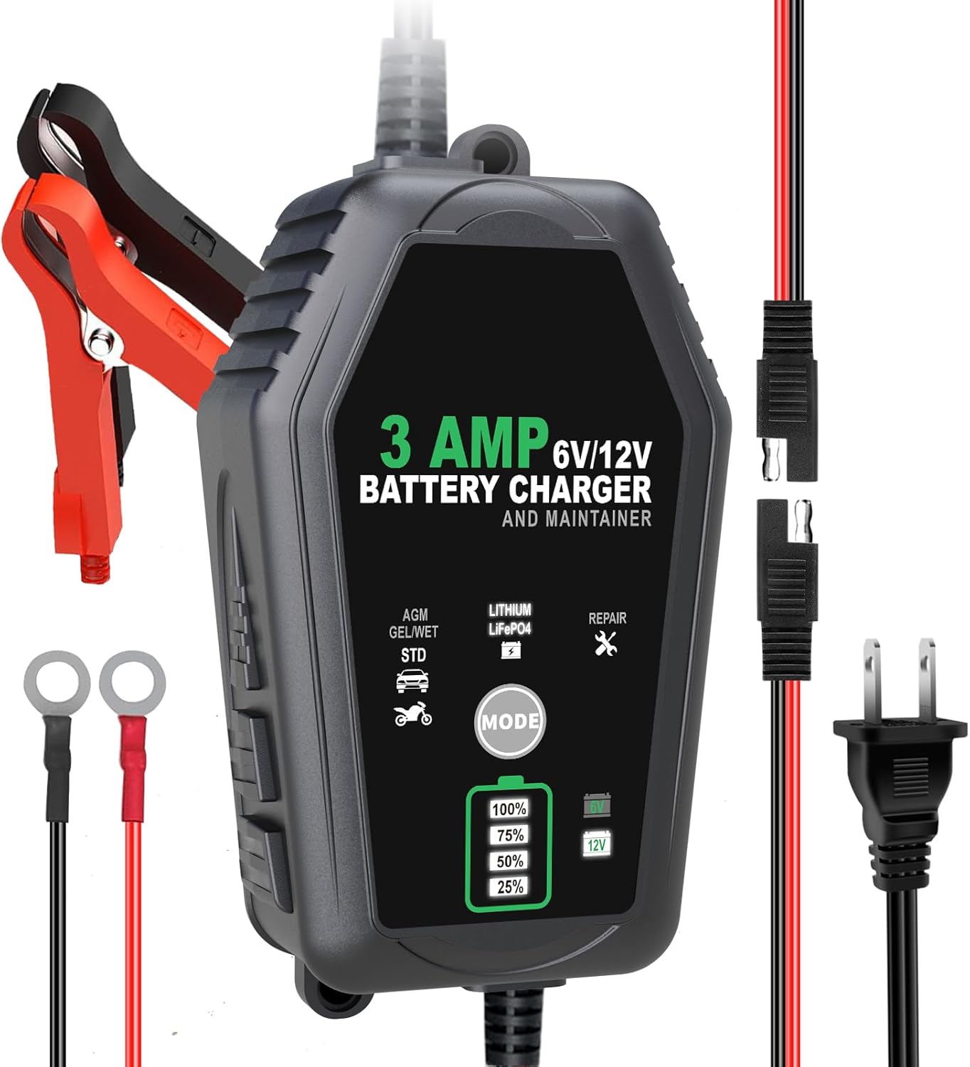 3 AMP Battery Charger, 6V:12V